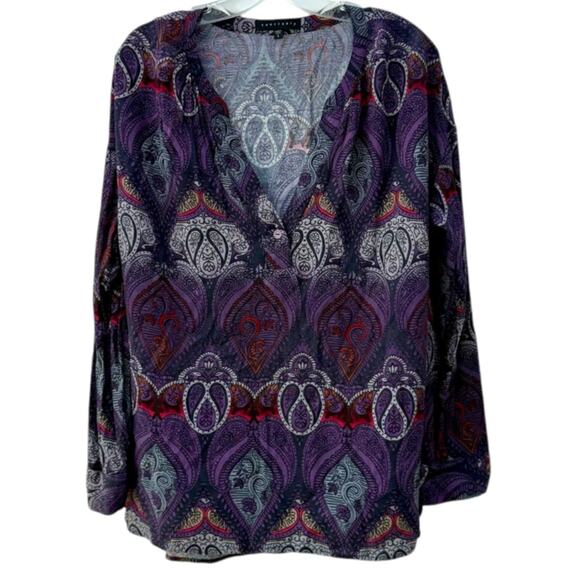 Sanctuary Purple Paisley V-Neck Long Sleeve Blouse Size Large Boho Chic - Picture 5 of 12